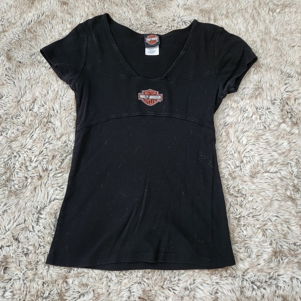 Harley-Davidson Motorcycles 2008 Cap Sleeve Faux V-Neck T-Shirt‎ Size Medium